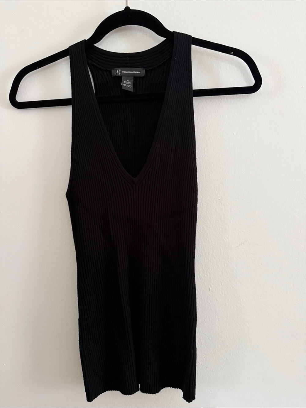 INC International Concepts Black Ribbed V-Neck Sleeveless Tank